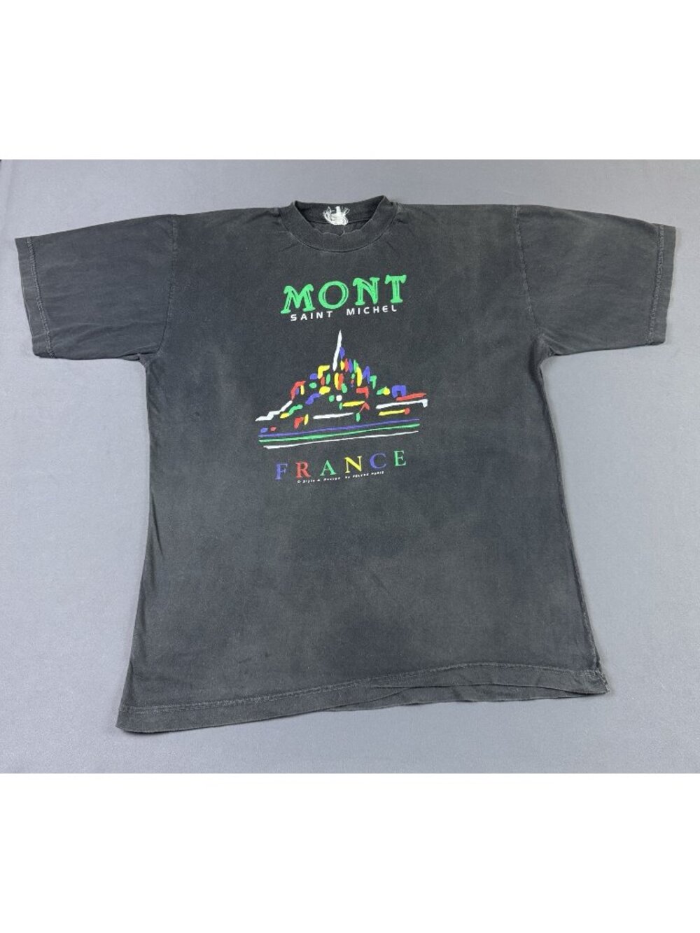Rare Vintage 90s Mont Saint Michel France Art Painting Multicolor Sun Fade Shirt